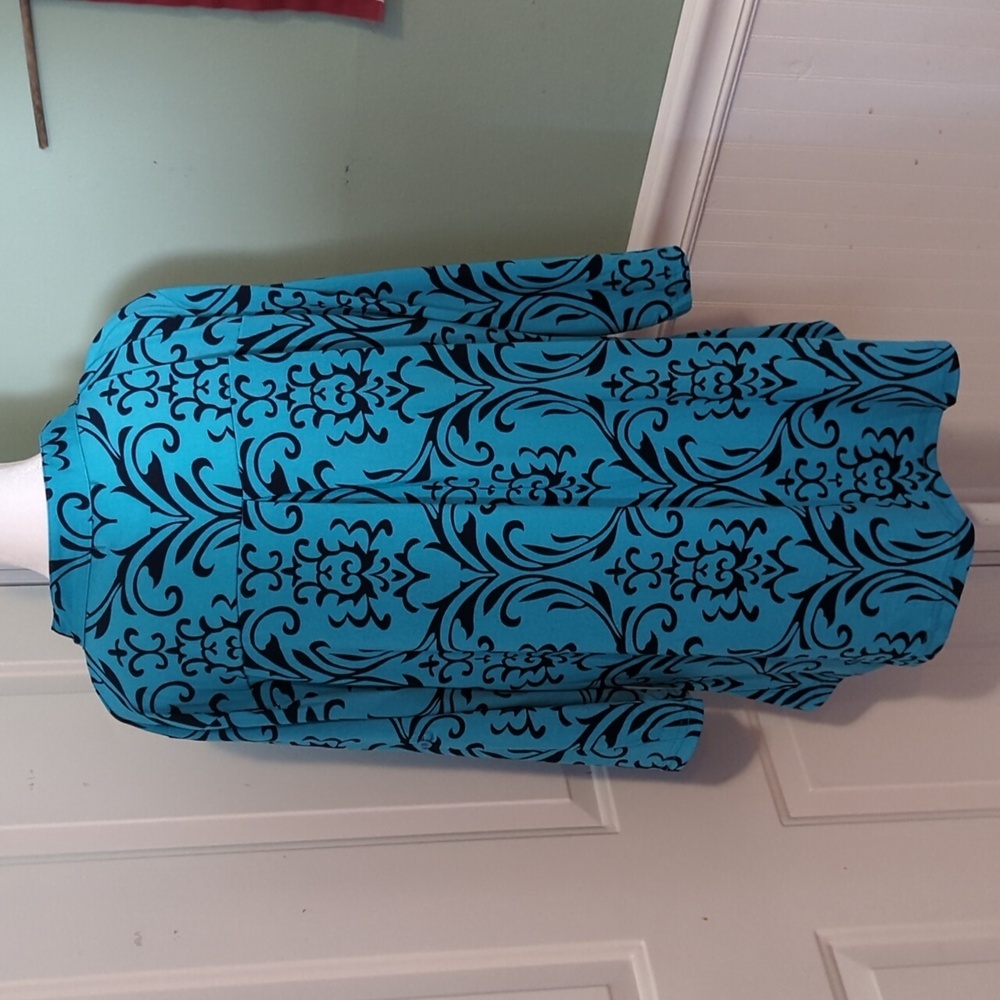 Bepei 2X Long Sleeve Blouse Turquoise Black Paisley Zipper - Picture 7 of 13